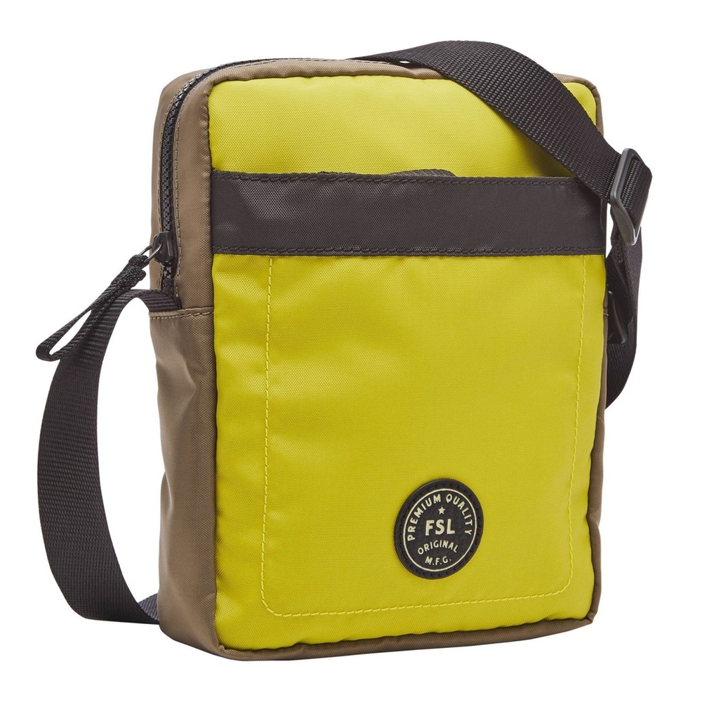 NWOT Fossil Yellow/Green and Tan Nylon Crossbody Bag